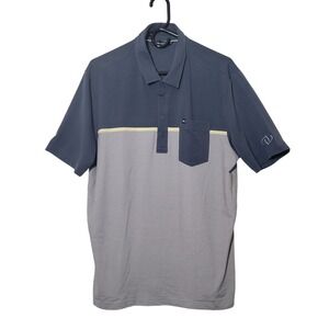 Travis Mathew Mens Large Golf Polo Shirt Blue Gray Short Sleeve Button Up Pocket